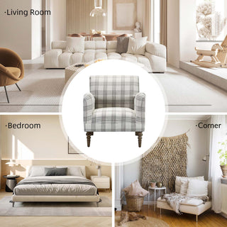 Upholstered Armchair With Checkerboard Pattern, Gray