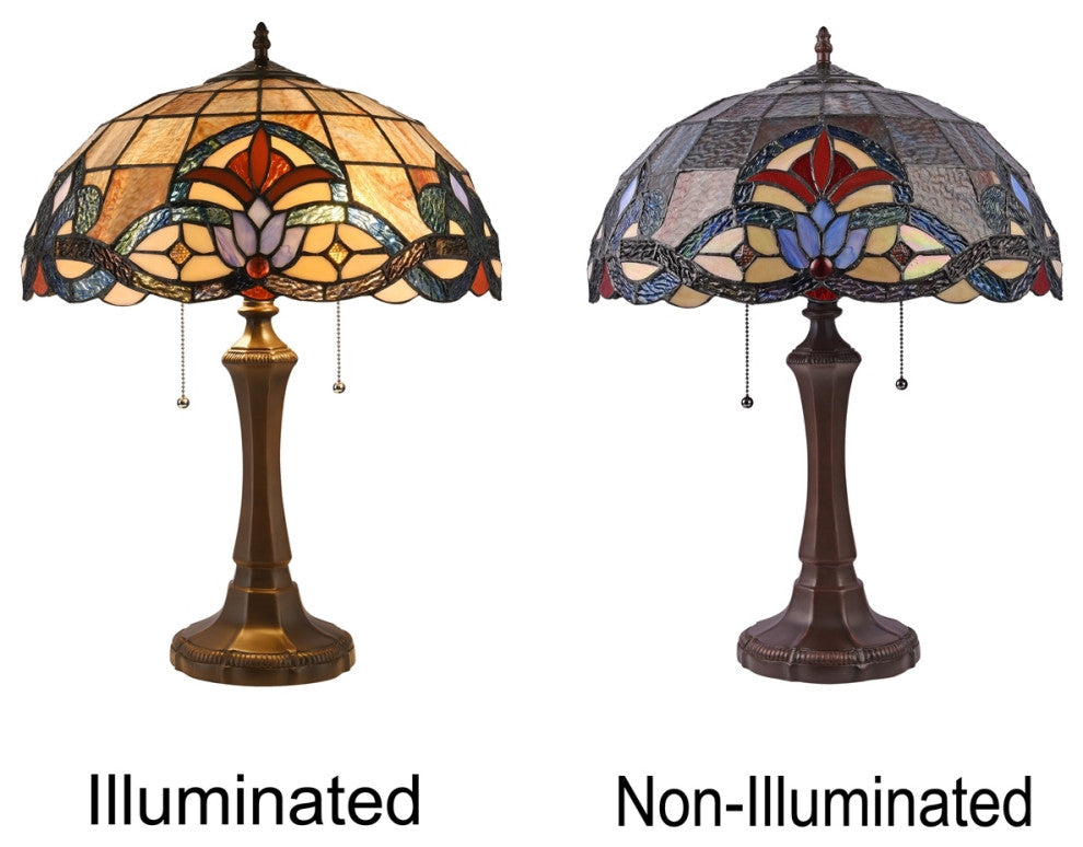 Ellington Tiffany-Style Dark Bronze 2 Light Victorian Table Lamp 16" Shade