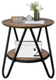 2 Tier Wooden Small Round Side Table with Storage Shelf