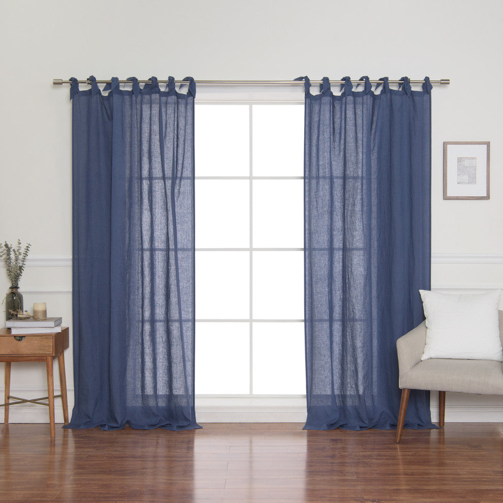 French Linen Romantic Tie Top Curtain, Indigo