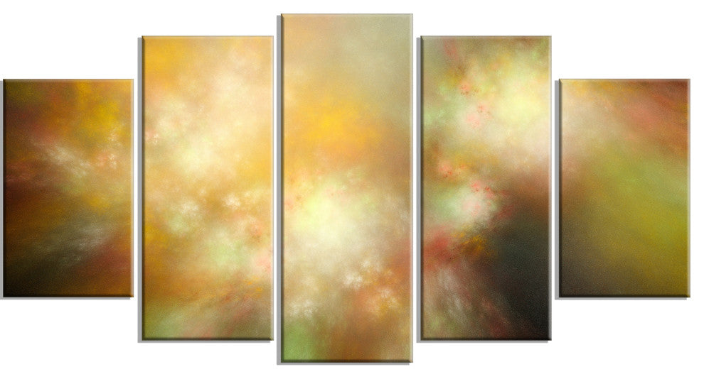 Perfect Yellow Green Starry Sky, Abstract Canvas Art Print, 60"x32", 5 Panels