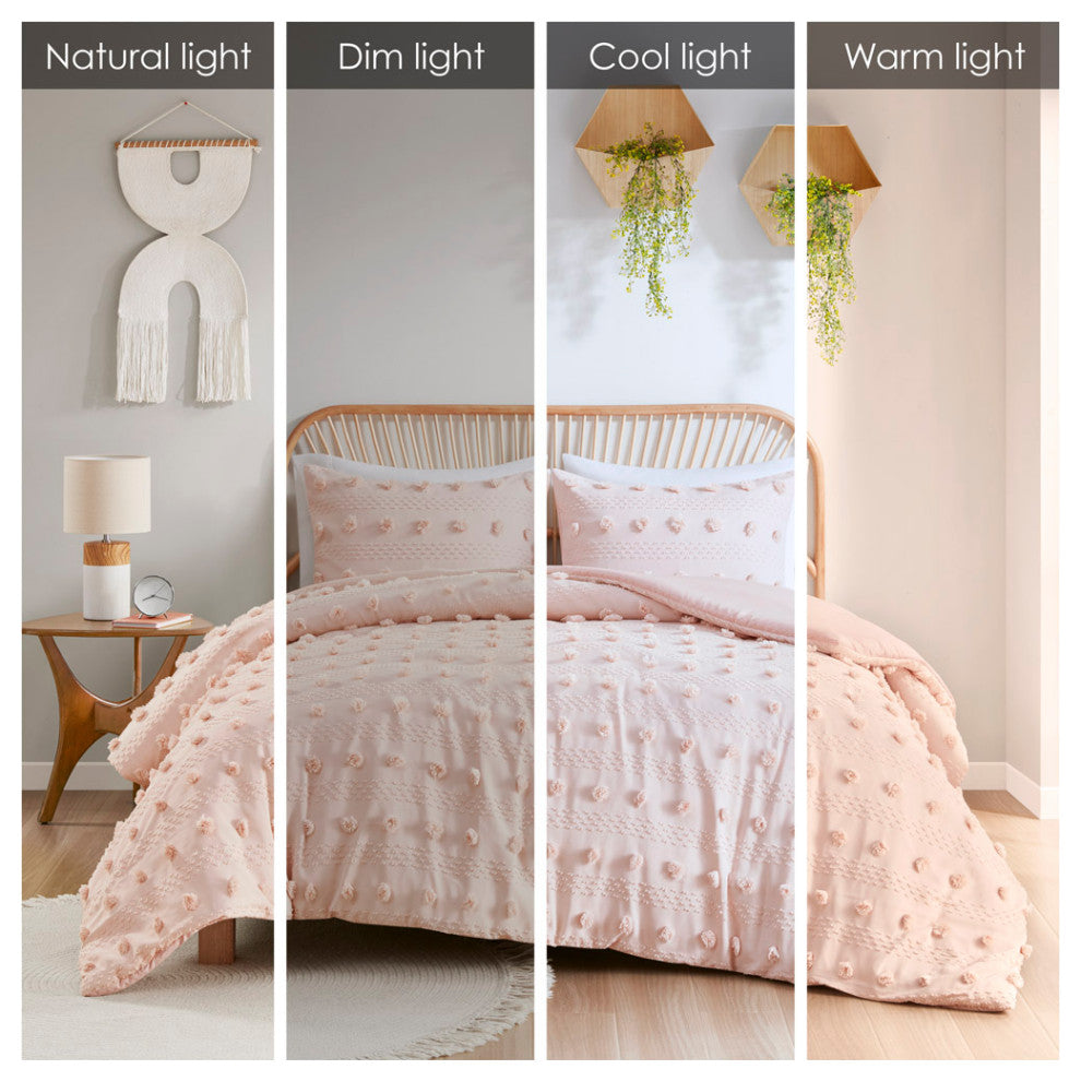 Intelligent Design Lucy Clip Jacquard Duvet Cover Set, Pink