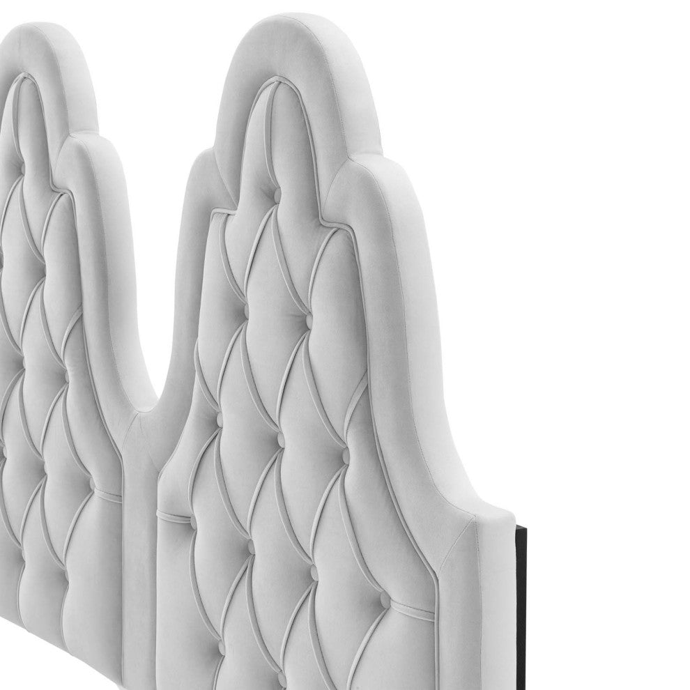 Tufted Headboard, King Size, Velvet, Light Gray, Modern Contemporary