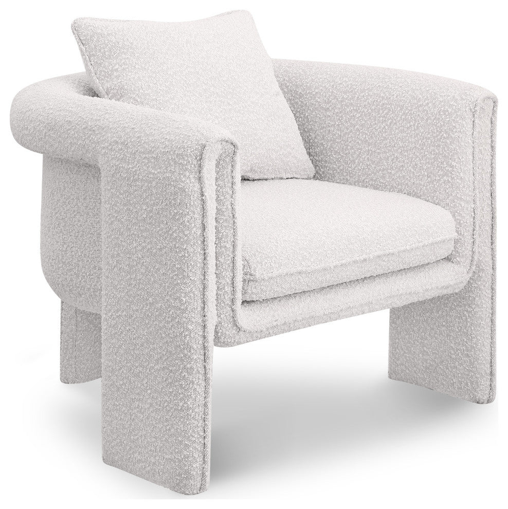 Stylus Boucle Fabric Upholstered Accent Chair, Cream
