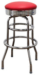 Retro Home Double Ring Chrome Pan Swivel 30" Bar Stool, Red
