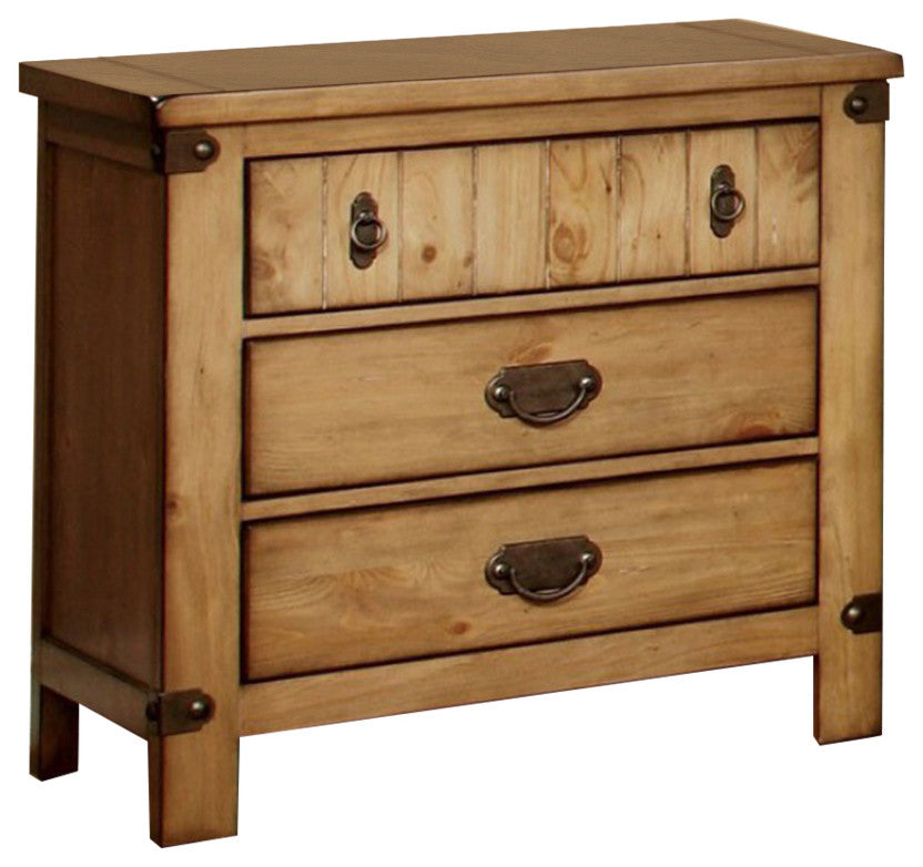 Benzara BM123268 Pioneer Cottage Nightstand In Weathered Elm Finish
