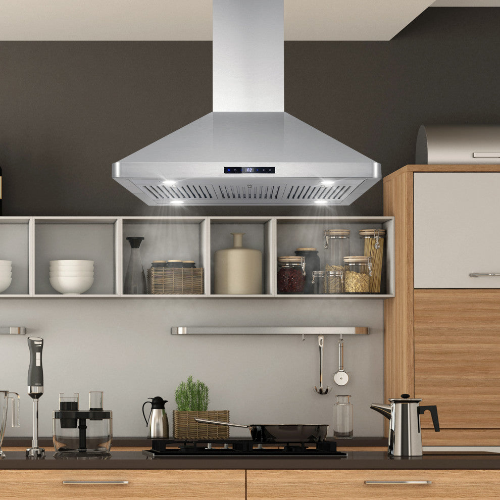 36" 380 CFM Ducted Island Range Hood with LED Lighting in Stainless Steel