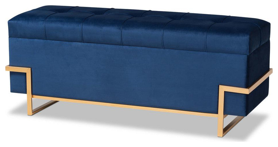 Parker Glam and Luxe Navy Blue Velvet Upholstered and Gold Metal Finished...