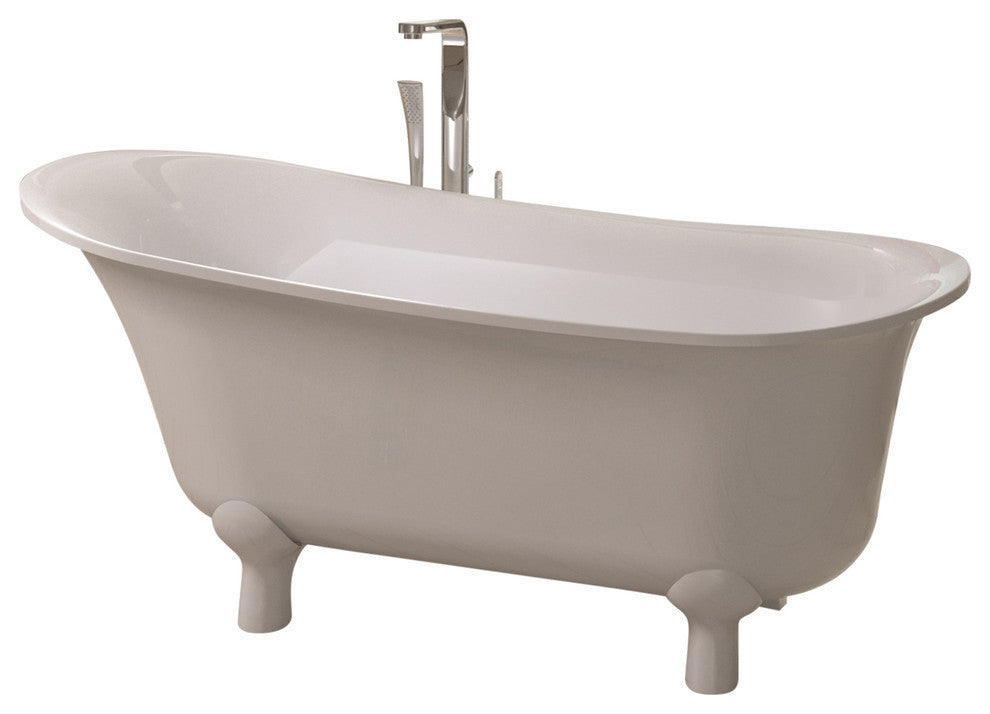 ADM Rounded Freestanding Bathtub, Glossy White, 63"