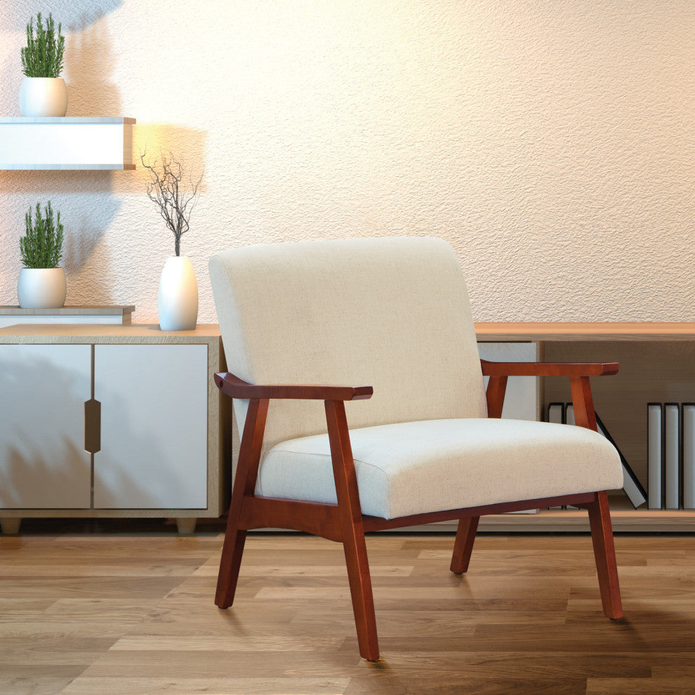 Davis Chair, Linen Fabric With Medium Espresso Frame