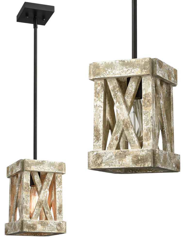 Farmhouse Wood Pendant Light Fixture Black Finish