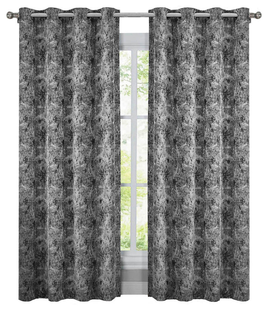 Bali 2PC Blackout Abstract Grommet Curtains, Black, 108"x84"