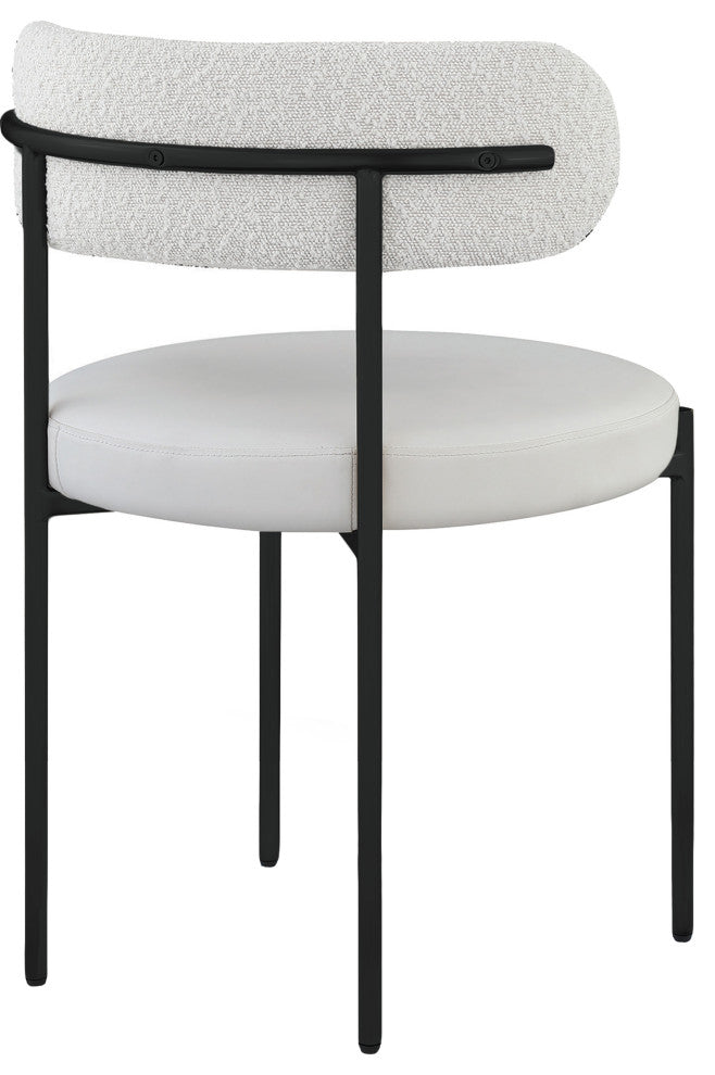 Beacon Dining Chair, Set of 2, Cream, Vegan Leather and Boucle Fabric, Matte Black Finish