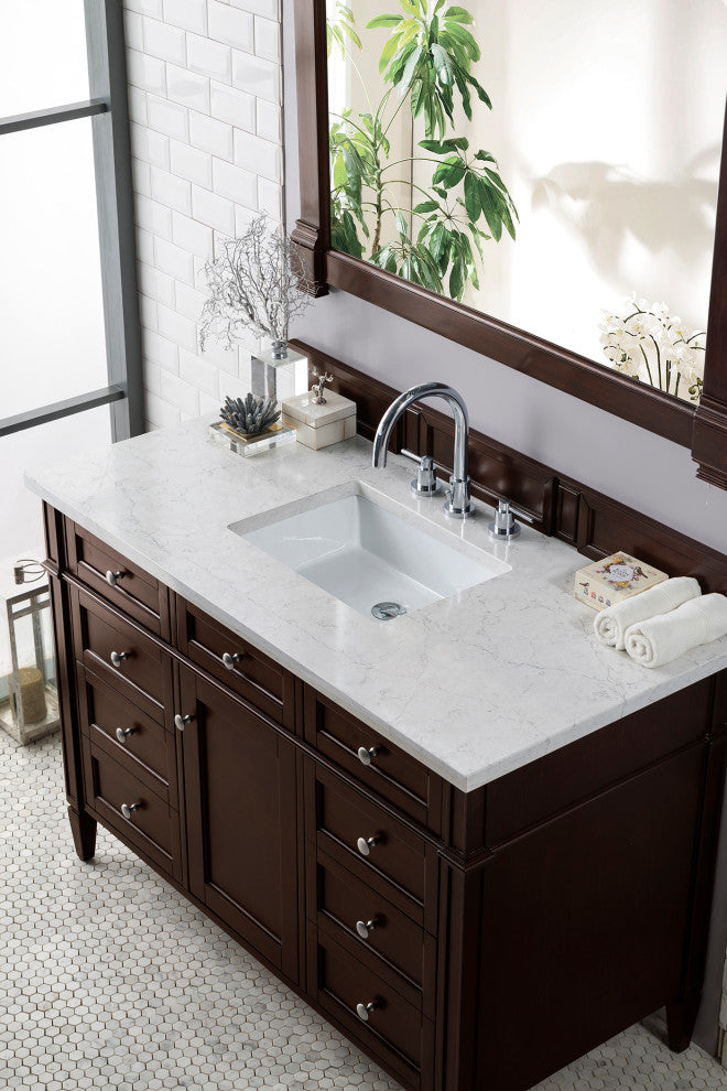 Brittany 48" Burnished Mahogany Single Vanity, Eternal Jasmine Pearl Quartz