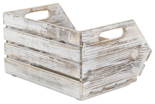 Wood Slat Stackable Storage With Side Handles, Gray Wash