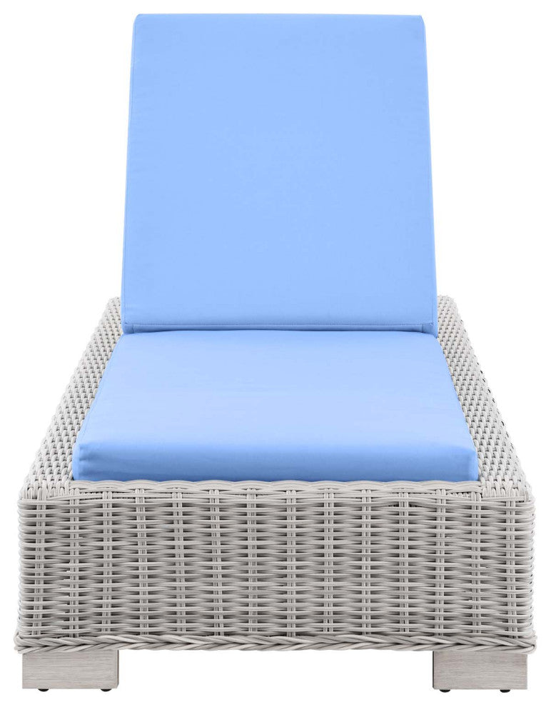 Lounge Chair Chaise, Rattan, Wicker, Gray Blue, Modern, Outdoor Patio Cafe