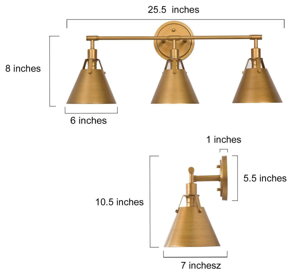 LNC Modern Antique Brushed Gold 3-Light Bathroom Vanity Light