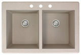 Radius 33" silQ Granite Double Bowl Kitchen Sink with 3 Holes in Cafe Latte