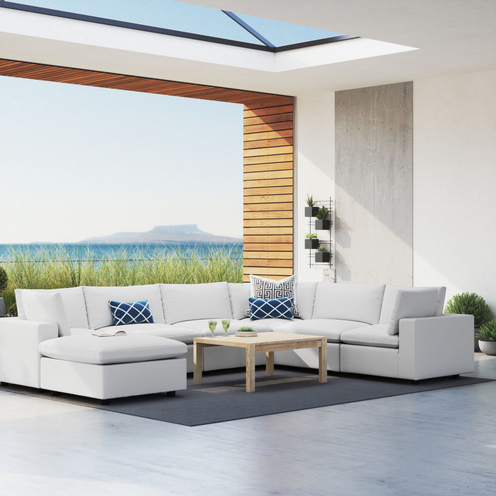 Modular Lounge Sectional Deep Sofa Chair Set, Sunbrella, White, Modern, Outdoor