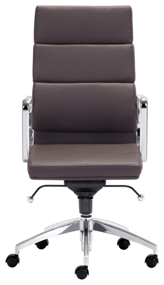 Chrome and White Faux Leather Leather High Back Office Chair
