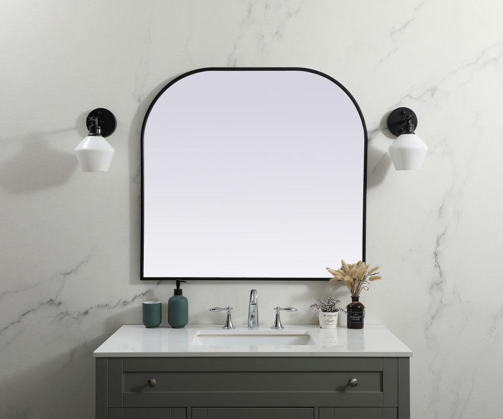 Metal Frame Arch Mirror 36X34 Inch, Black