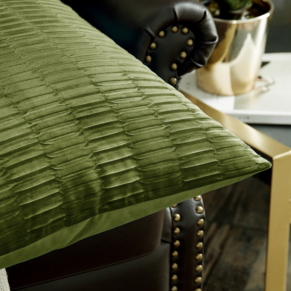 Pleated Velvet Pillow Cover 4 Piece Set, Avocado, 20" X 20"