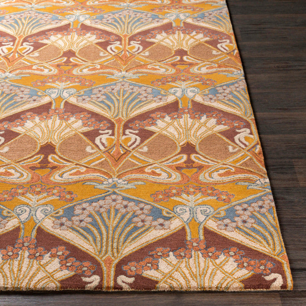 Surya Viva VVA-1009 5'x7'6" Rug, Dark Brown/Camel/Taupe/Sage/Dark Blue