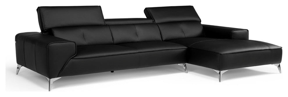 Raj Black Reclining Leather Sectional, Right Chaise