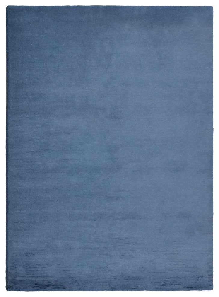 Hand Knotted Tibbati Wool Area Rug Solid Blue, [Rectangle] 8'x11'