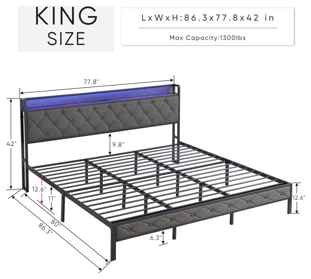 Gewnee King Bed Frame with Storage Headboard