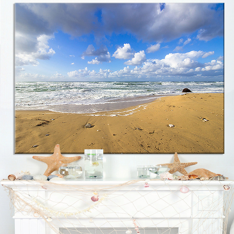 "Sea Beach on Cloudy Winter Day" Seashore Canvas Print, 1 Panel, 60"x28"