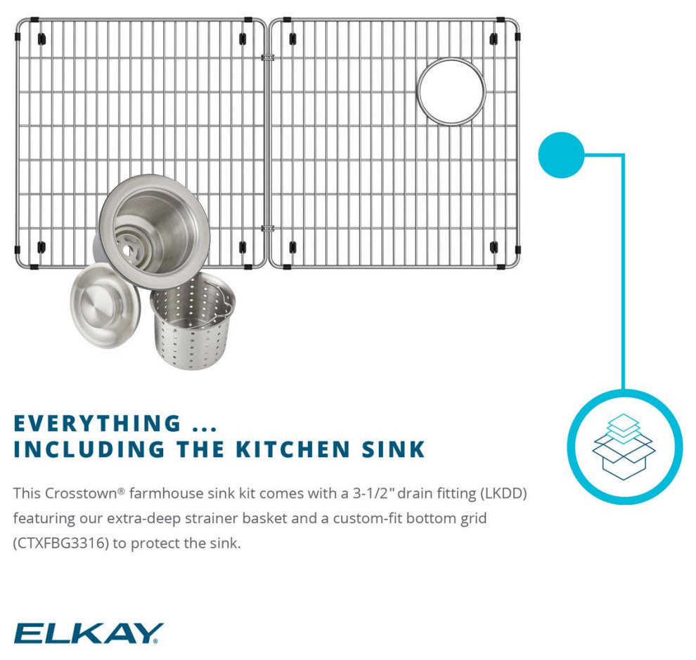 EFRUFF3417RDBG Elkay Crosstown 16 Gauge Stainless Steel Tall Farmhouse Sink Kit