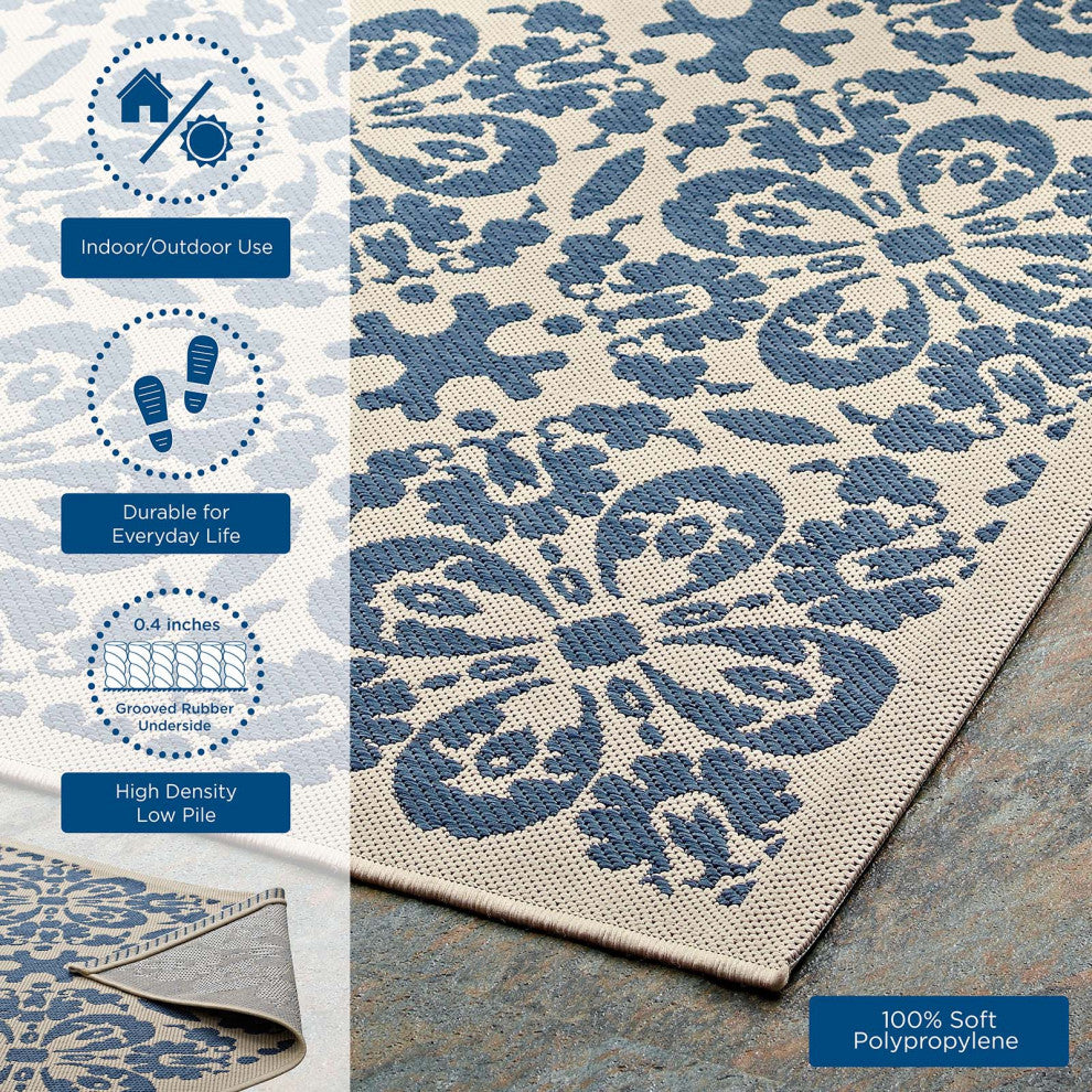 Vintage Area Rug Floor Carpet, Indoor Outdoor, Rectangular, 4x6, Blue Beige