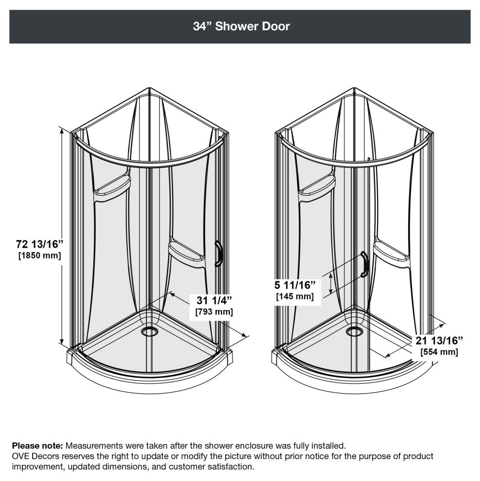 Ove Decors Breeze 34 Shower Kit, Frosted Walls and Base, Polished Chrome