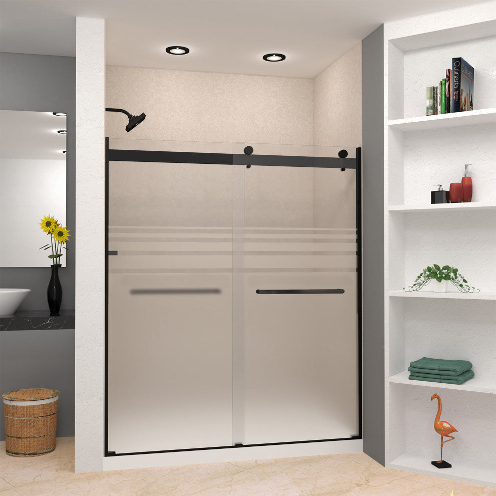 Transolid Brianna 60" W x 70" H Frameless Sliding Shower Door, Matte Black