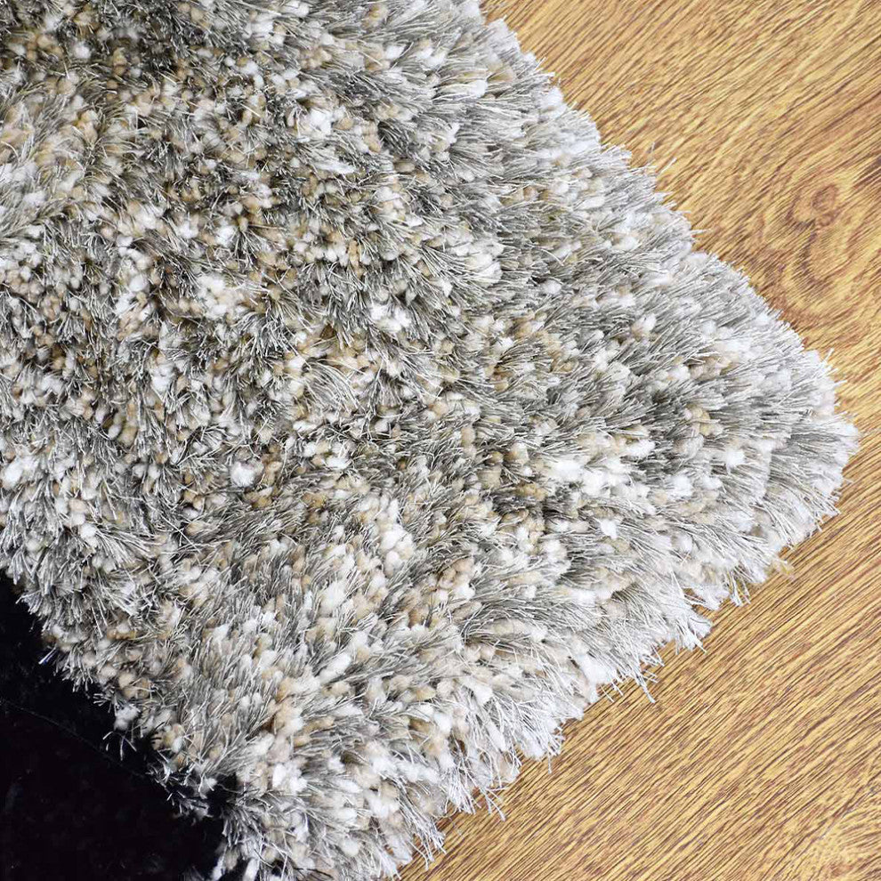 Hand Tufted Shag Polyester Area Rug Contemporary Black Beige, [Rectangle] 4'x6'