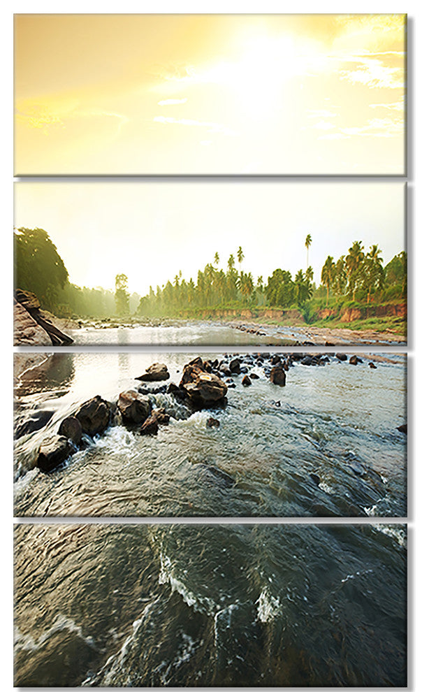 Beautiful Tropical River with Clean Water, Canvas Art Print, 28"x48", 4 Panels