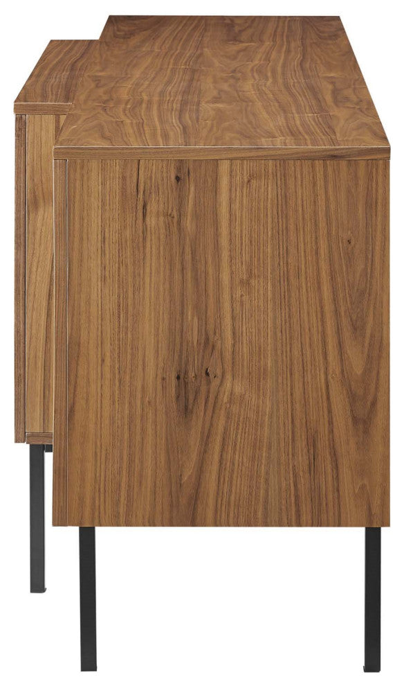 Console Entry Table Sideboard, Rectangular, Wood, Metal, Brown Walnut, Modern