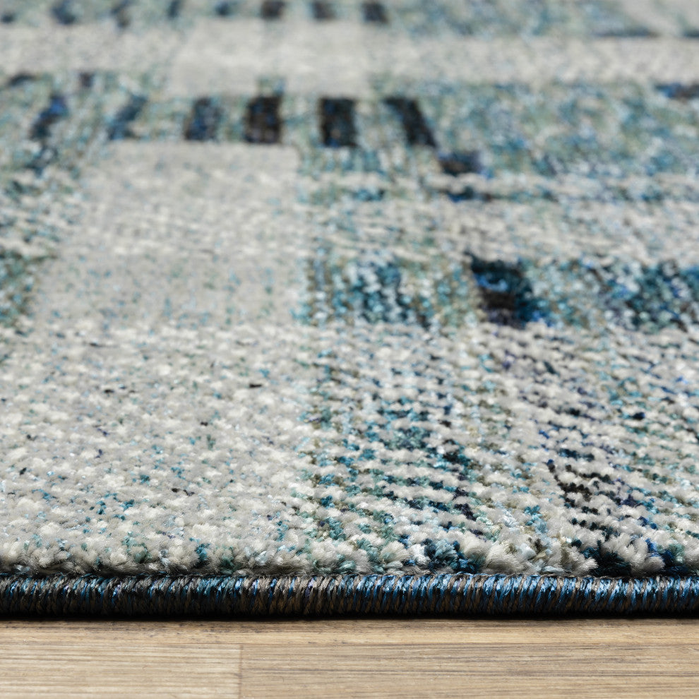 Aegina Distressed Plaid Area Rug, Blue, 3'3" X 5'2"