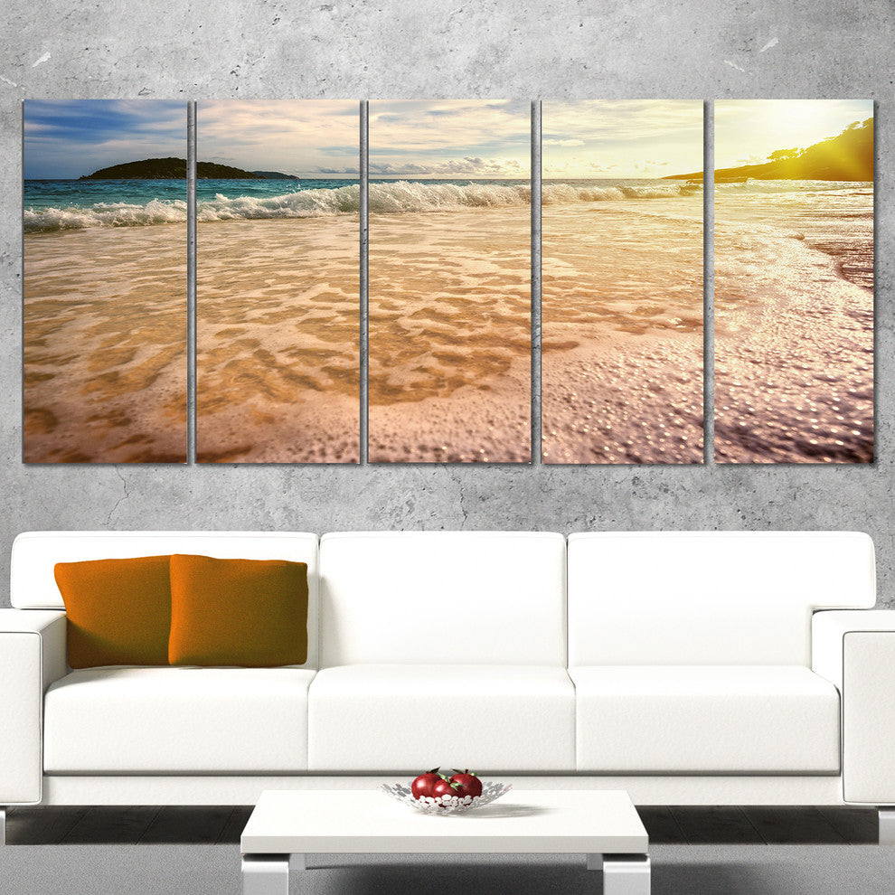 "Vintage Style Beach At Similan Park" Seascape Wall Art, 5 Panels, 60"x28"