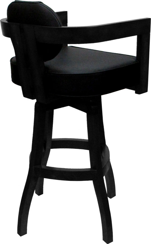Swivel Wood Bar Stool Kadir Plus on S-Base, Black Vinyl - Black, 30"