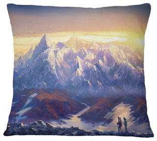 Winter Mountains With Tourists Landscape Printed Throw Pillow, 16"x16"