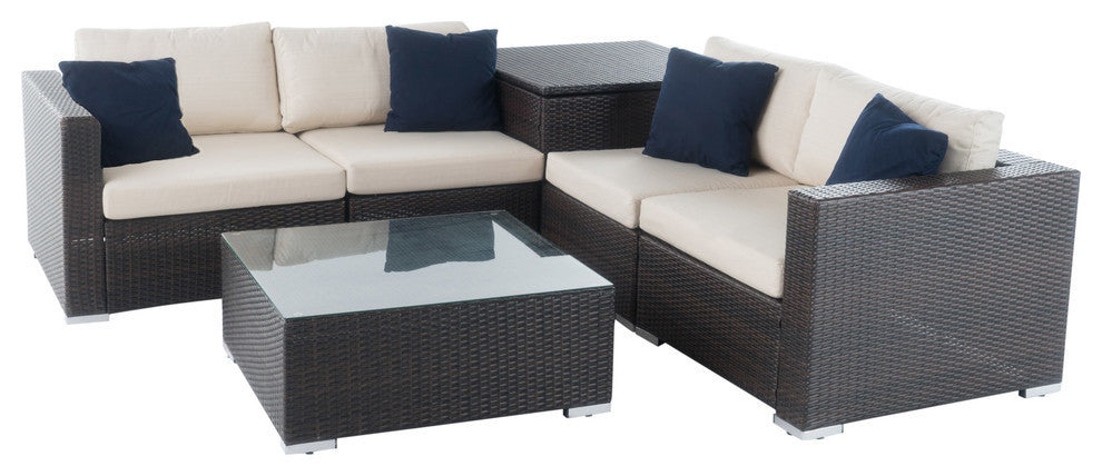 GDF Studio Isabel Outdoor Wicker Sectional Sofa With Storage, 6-Piece Set