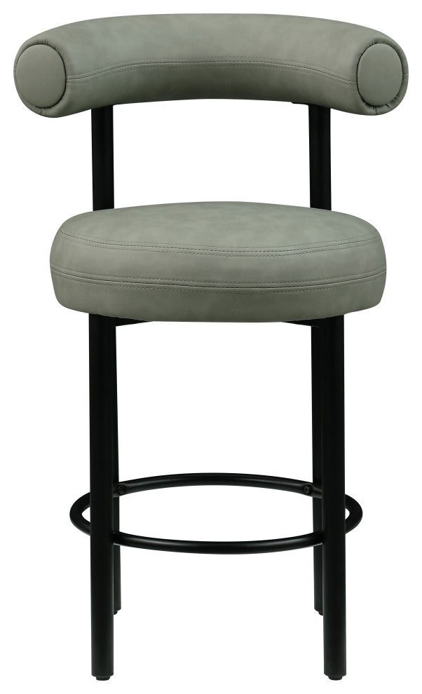 Bordeaux Upholstered Stool, Green, Vegan Leather, Matte Black, Set of 2