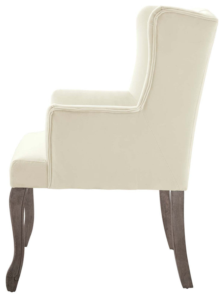 Side Dining Chair, Set of 2, Velvet, Ivory White, Modern, Cafe Bistro Restaurant