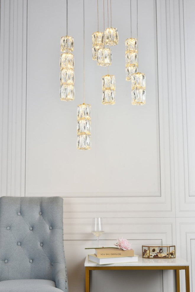 Paris LED Light Gold Pendant Clear Royal Cut Crystal