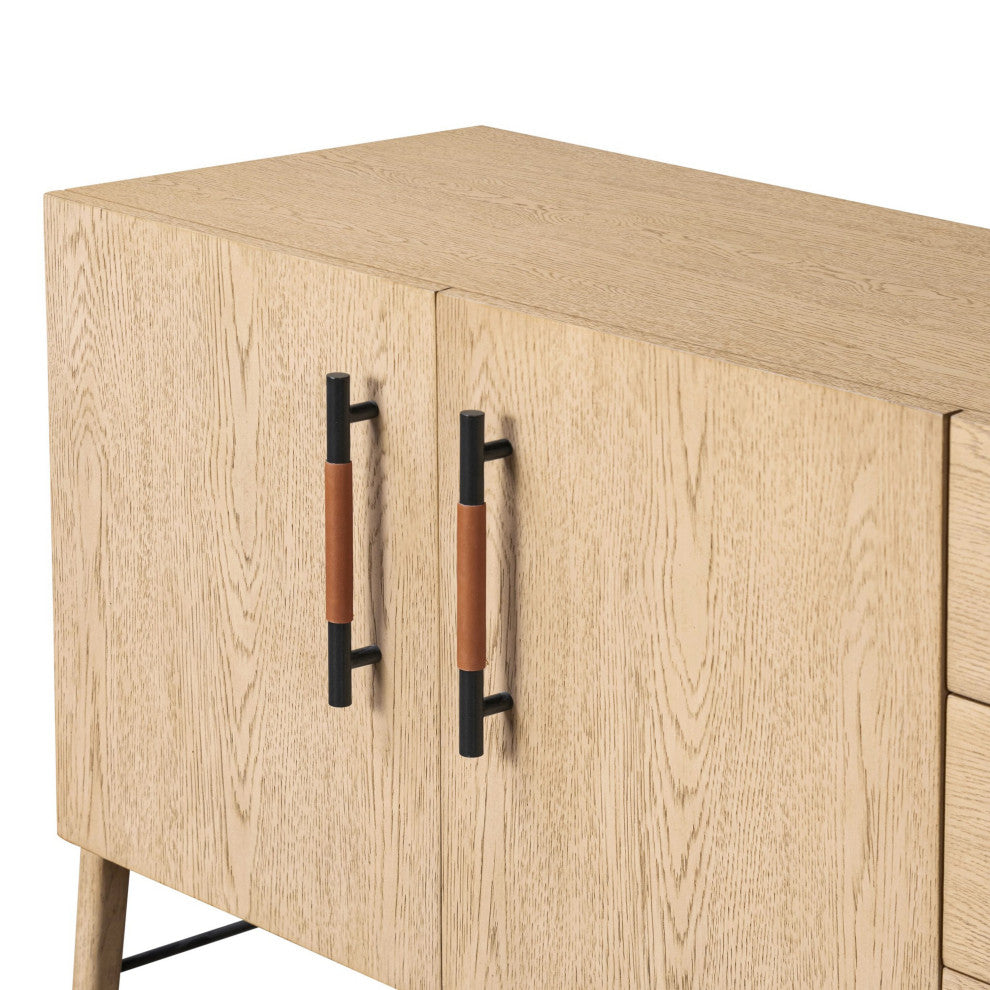Rosedale Media Console Yucca Oak Veneer, Chaps Sand, Gunmetal