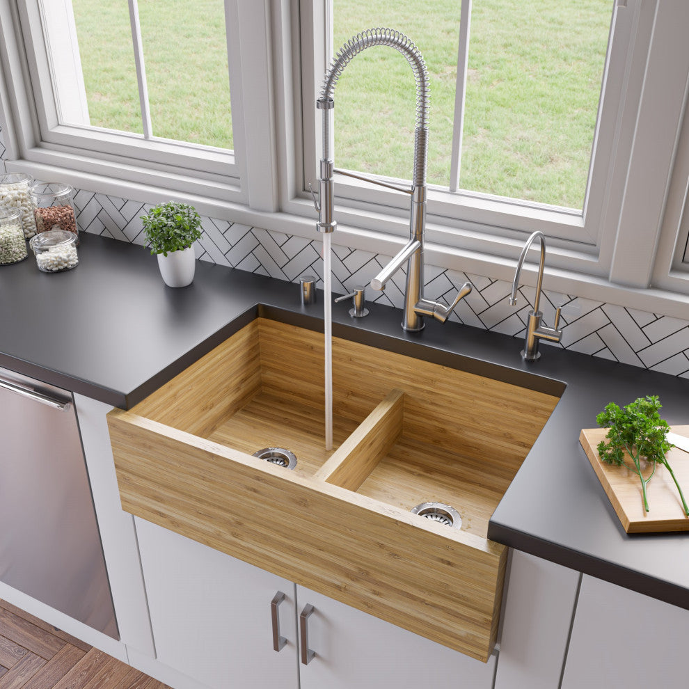 Double Spout Commercial Spring Kitchen Faucet, Brushed Nickel