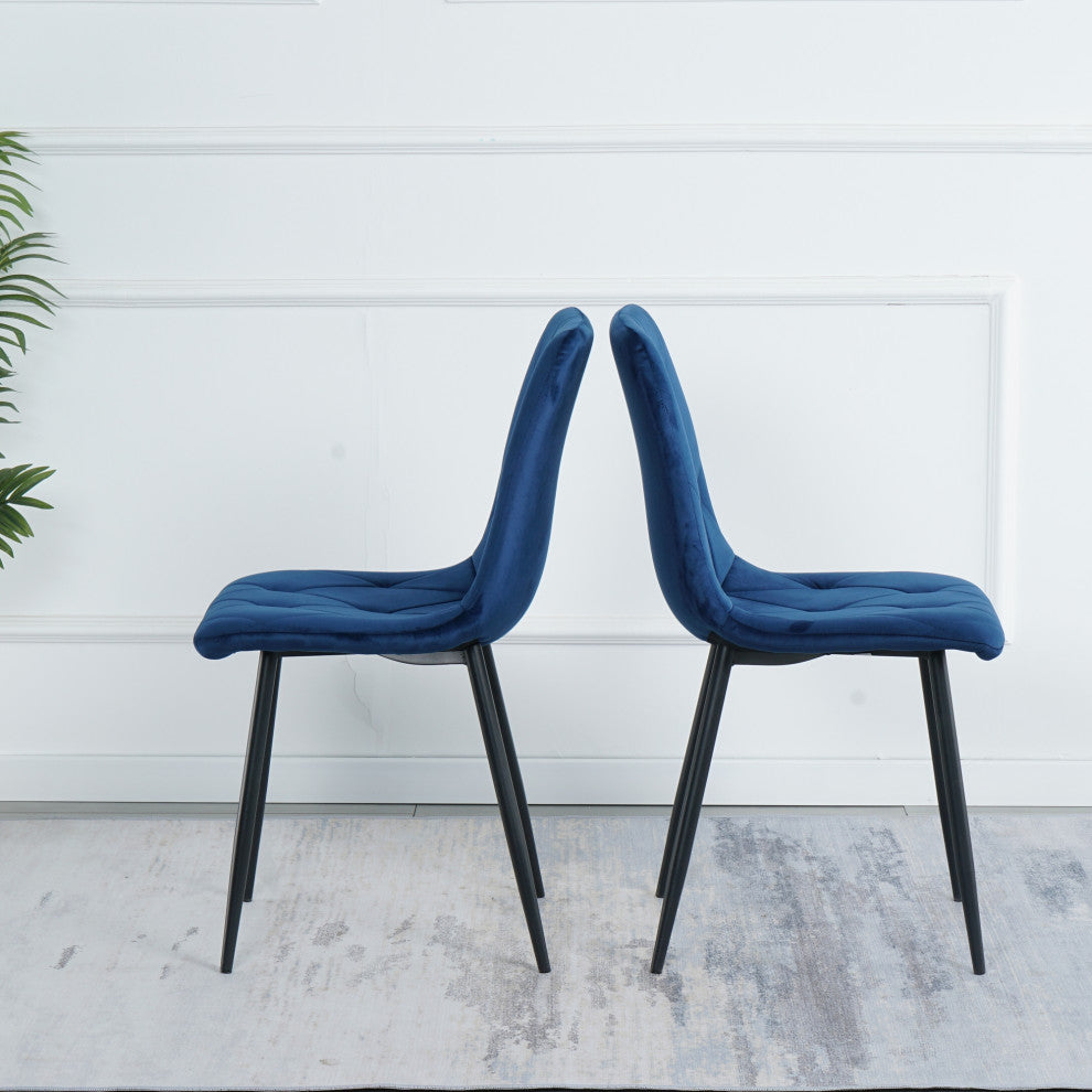 15 in.W Indoor Dining Velvet 4-Chair with Cushions and Metal Legs, Blue