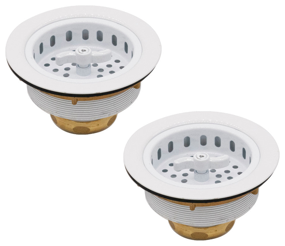 Two Wing Nut Style Large Kitchen Basket Strainer, Polished Brass, Powder Coat White